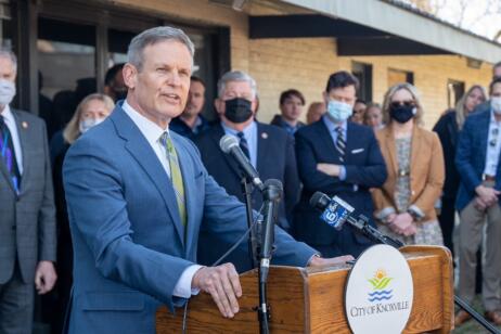 Community leaders in East Knoxville help break ground on Dogan Gaither Flats